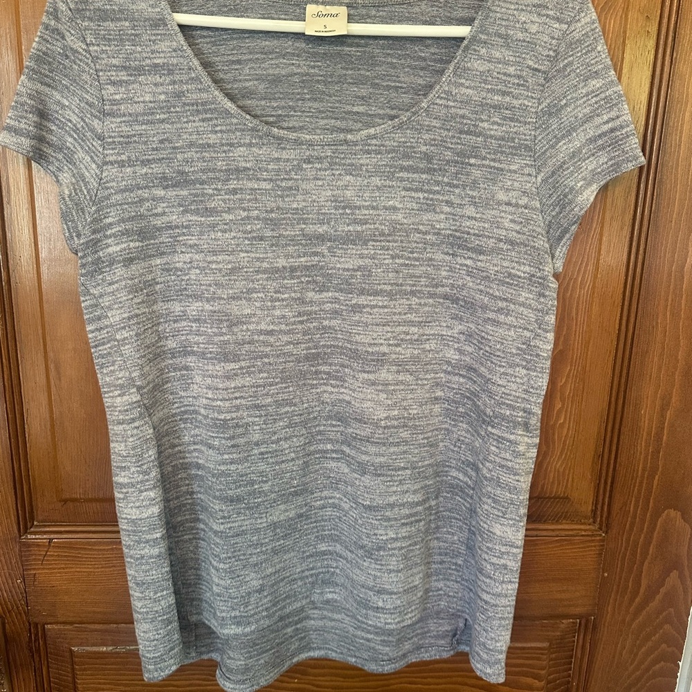 Soma Heathered Light Blue Scoop Neck Short Sleeve Top